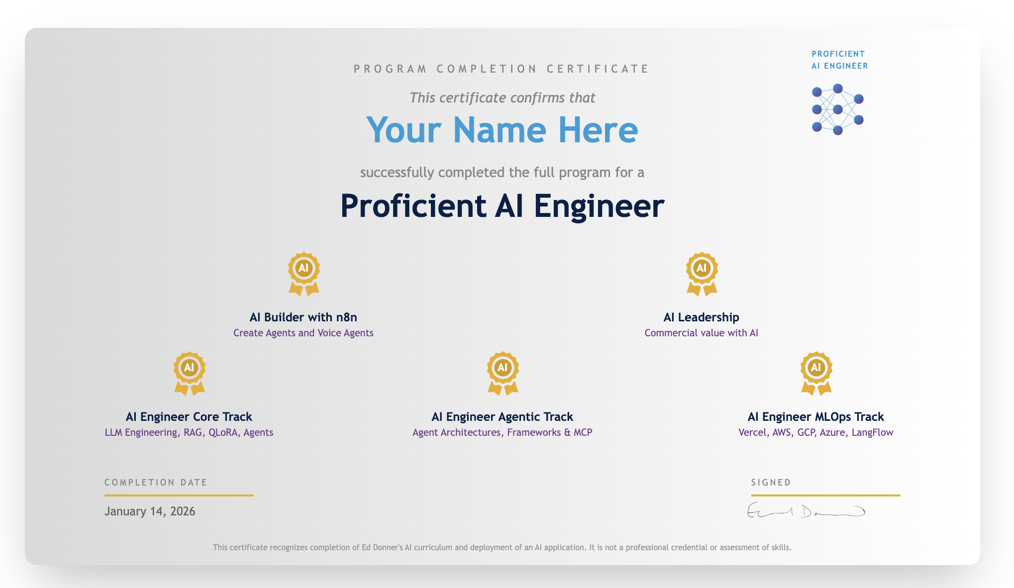 Proficient AI Engineer Certificate